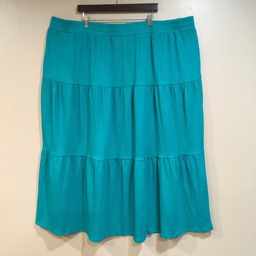 Kim Gravel Belle Tiered Maxi Skirt Womens 4X Teal Boho Coastal Mermaid Peasant